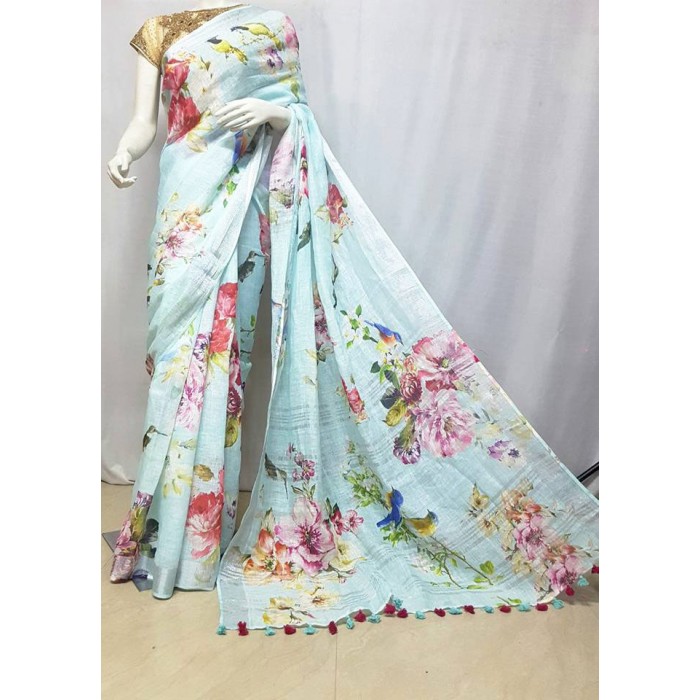 printed linen saree